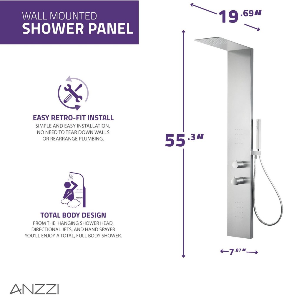 Anzzi SP-AZ079 Collines Thermostatic Shower Panel - Black