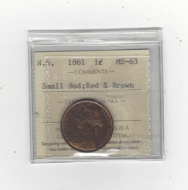 1861 Nova Scotia, 1 Cent Sm. Bud, ICCS Graded, **MS-63**