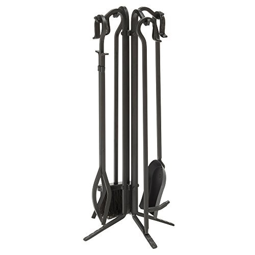 5-Piece Black Wrought Iron Fireplace Tool Set - Durable, Stylish & Functional