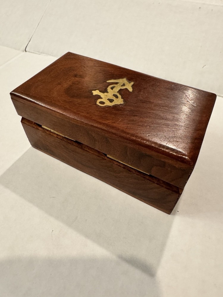 Wood Nautical Anchor Rectangular Box, Brown, Decorative