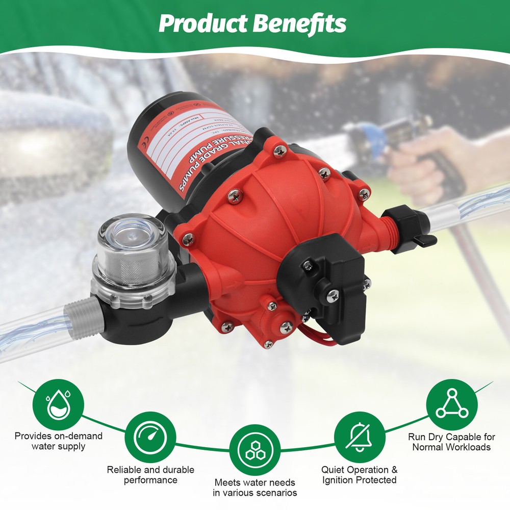 70 PSI High Pressure RV Water Pump Diaphragm DC 12V Self-Priming Pump 6.5 GPM
