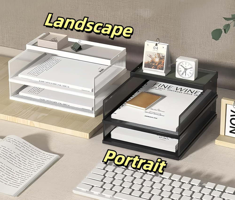A3 Mesh Desk File Organizer, Stackable Paper Tray，Desktop Document Sorter, File