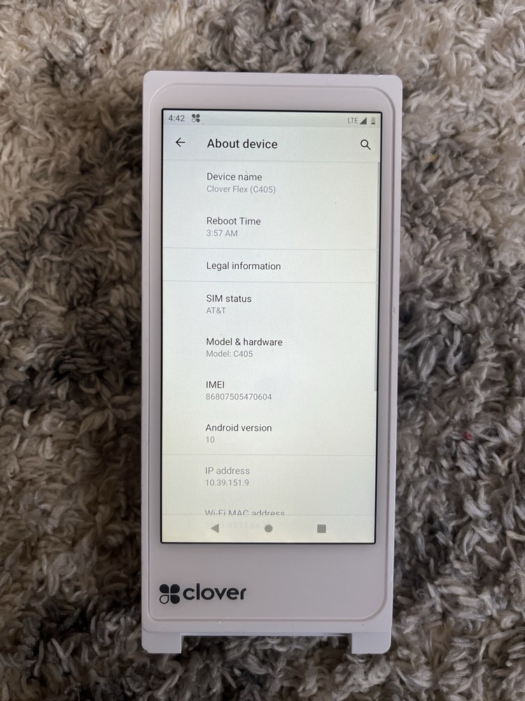 Clover Flex 3 C405 Handheld POS Management System White, Locked