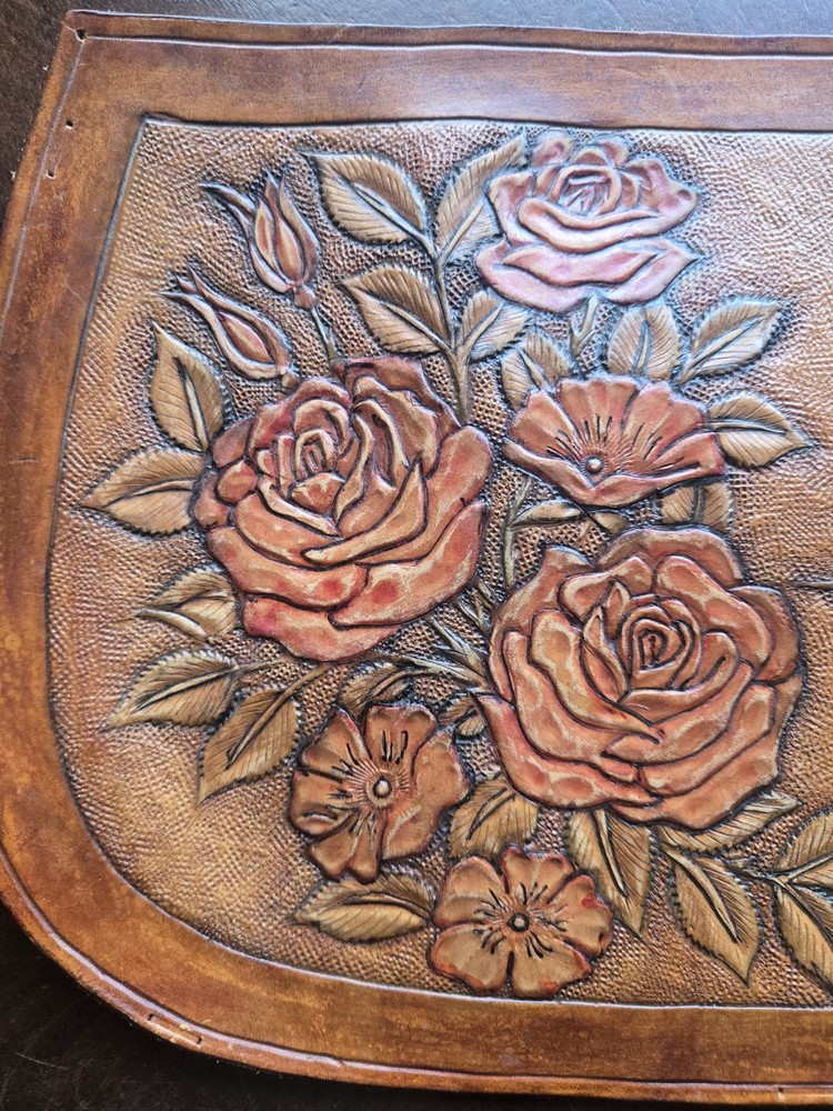 Tooled Leather Hummingbird Roses Panel