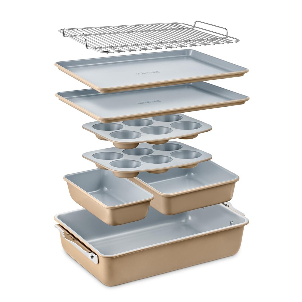 Bakken 8-Piece Stackable Bakeware Set - Ceramic Non-Stick Coating, Baking She...