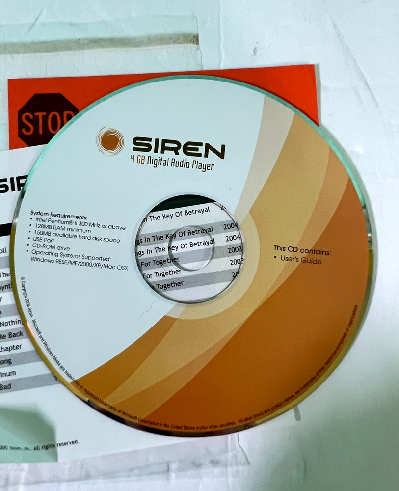 Siren 4 GB Digital Audio Player MP3 User's Guide CD Disc Only