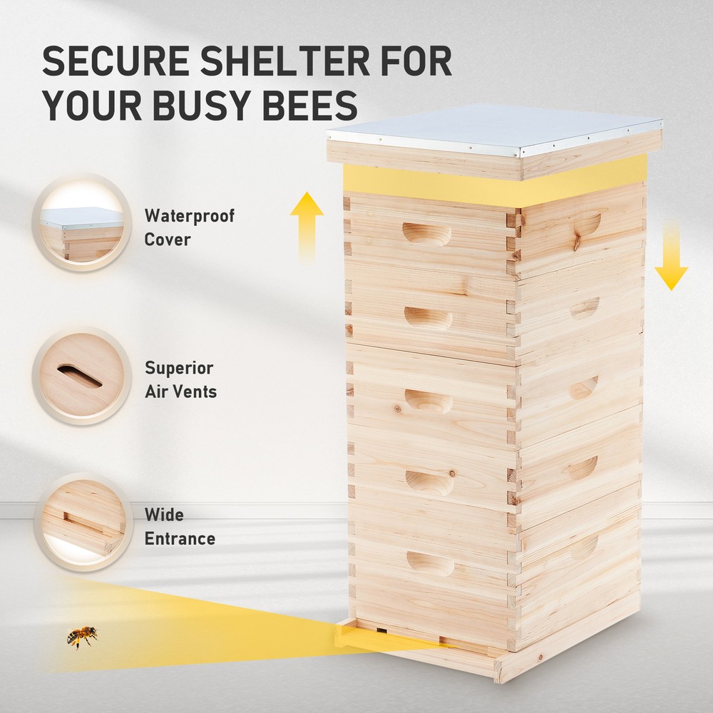 Langstroth Bee Hive 5-Layer Boxes Starter Kit Beehive for Beekeeping Supplies