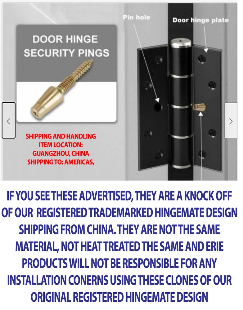 Hingemate Door Hinge Security Pins, 3 Pack Kit "Made in USA"