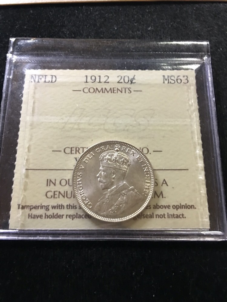 1912  ICCS Graded Newfoundland,  ¢20 Twenty Cent, **MS-63**