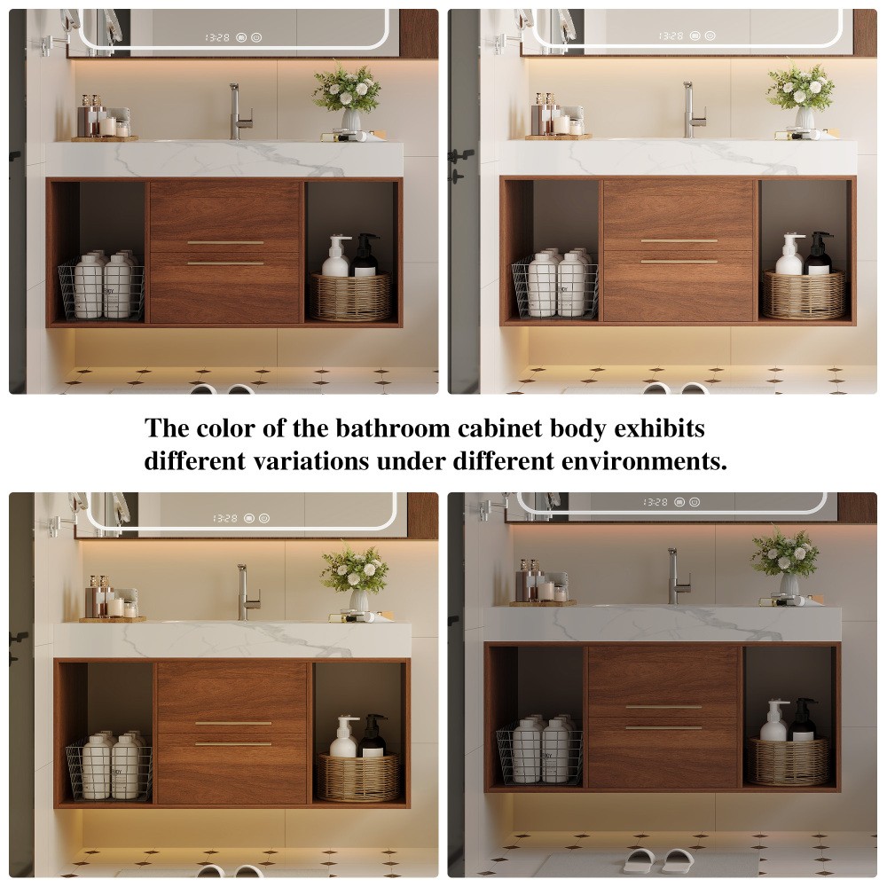 39.4" Floating Bathroom Vanity with Sintered Stone Top & Ceramic Sink