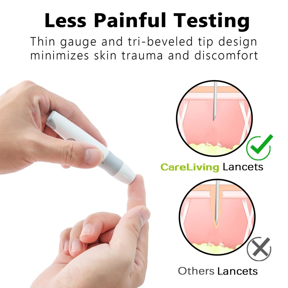 Lancing Device and 100 Lancets, Single Use, 30 Gauge Lancets, for Minimizing ...