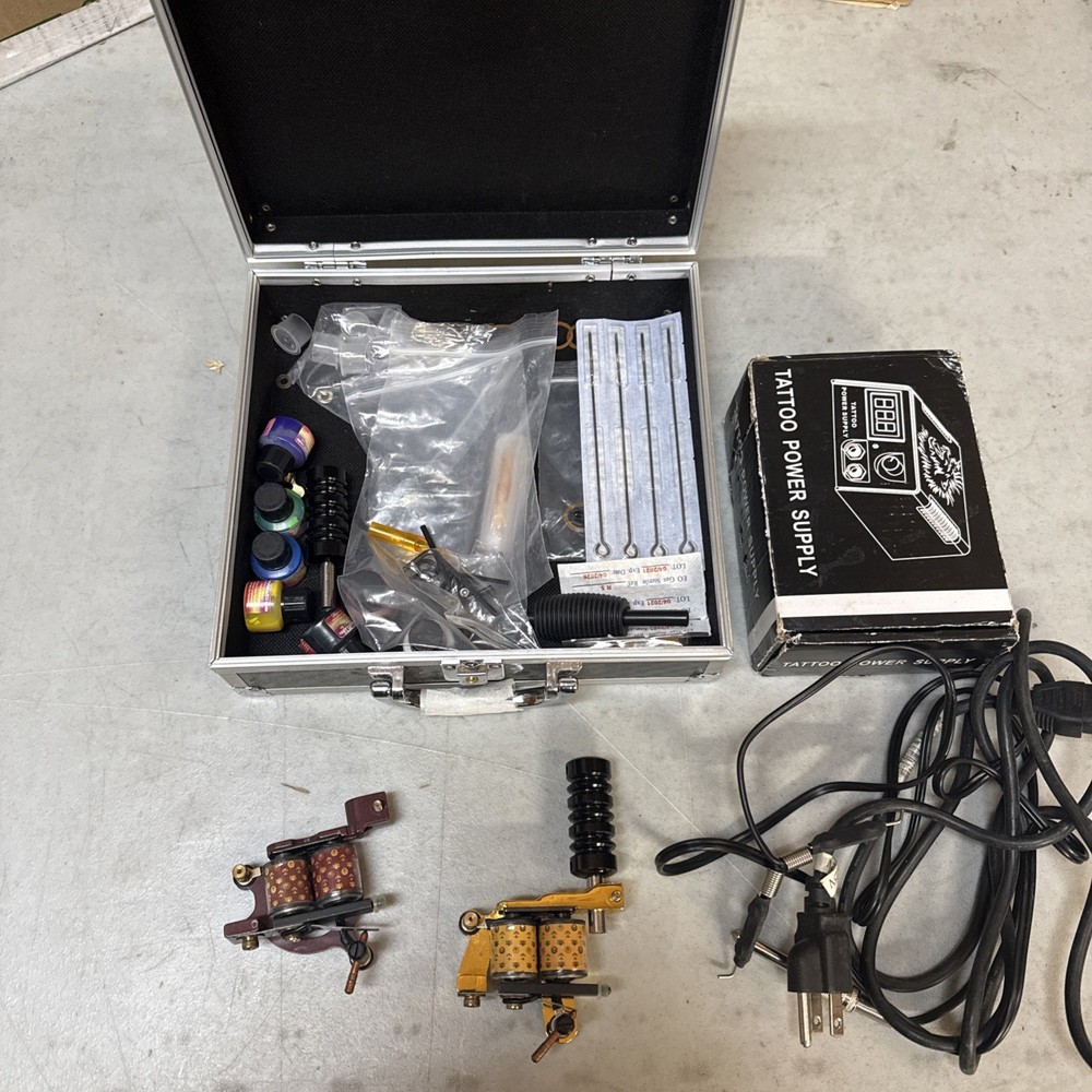 Two Tattoo Guns Power Supply Shading Needles Misc Ink