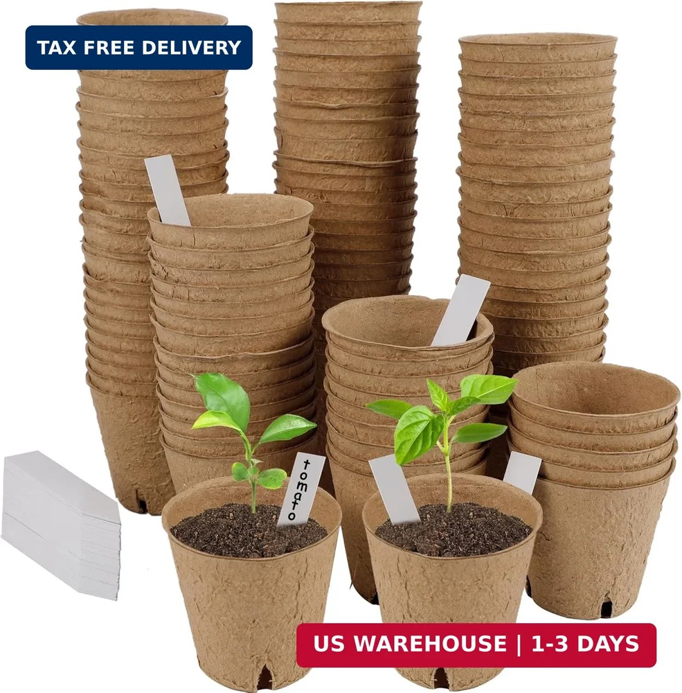 winemana 100 Pack Seed Starter Tray Kit, Biodegradable Peat Pots for Seedling wi