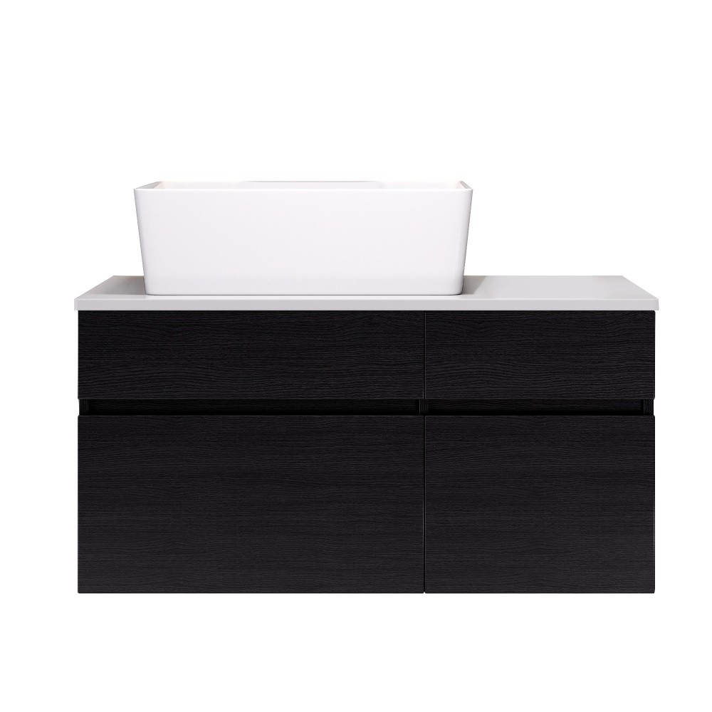 Modern Small Floating Single Bathroom Vanity with Ceramic Sink & Drawer,Black