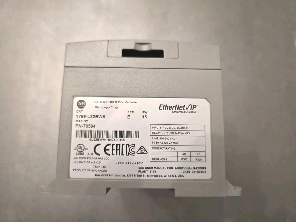 ALLEN BRADLEY 1766-L32BWA SER. B MICROLOGIX 1400 CONTROLLER, USED, 19 AVAIL.
