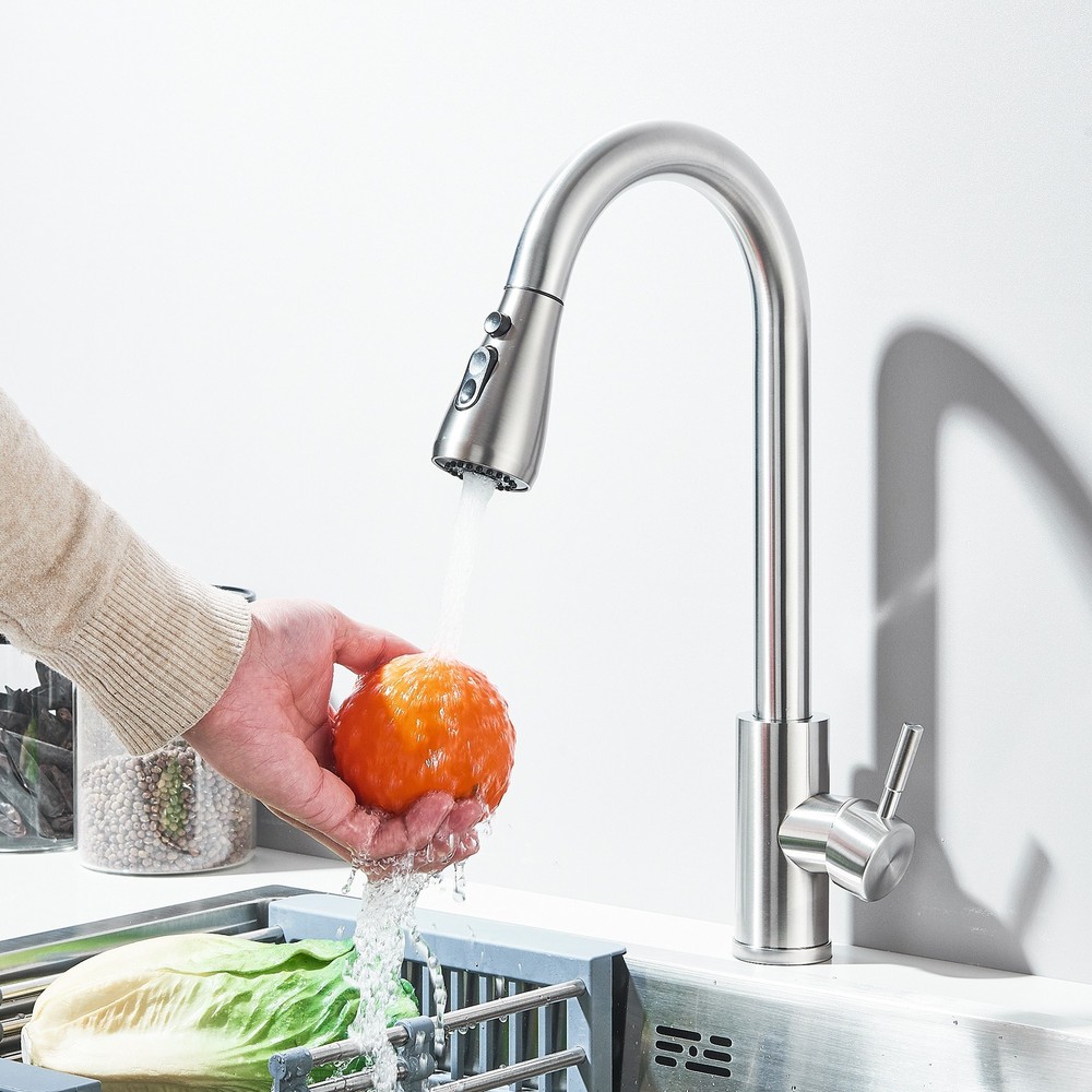 Commercial Stainless Steel Kitchen Faucet Pull Down Sprayer Single Handle Mixer