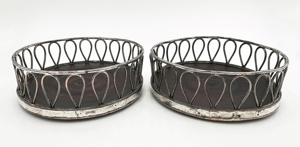 PAIR WIREWORK BOTTLE COASTERS OLD SHEFFIELD PLATE GEORGE III c1800