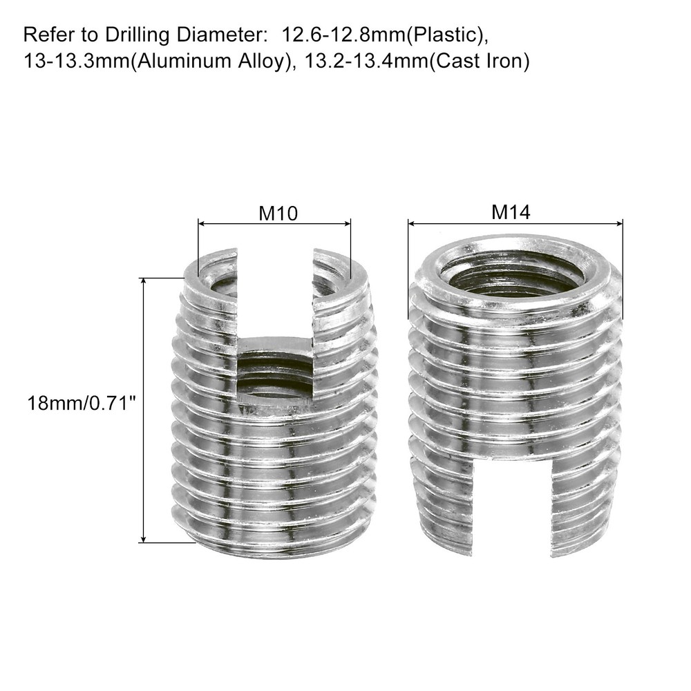 Self Tapping Threaded Inserts, 5pcs Inner M10 M14x18 303 Stainless Steel Nuts