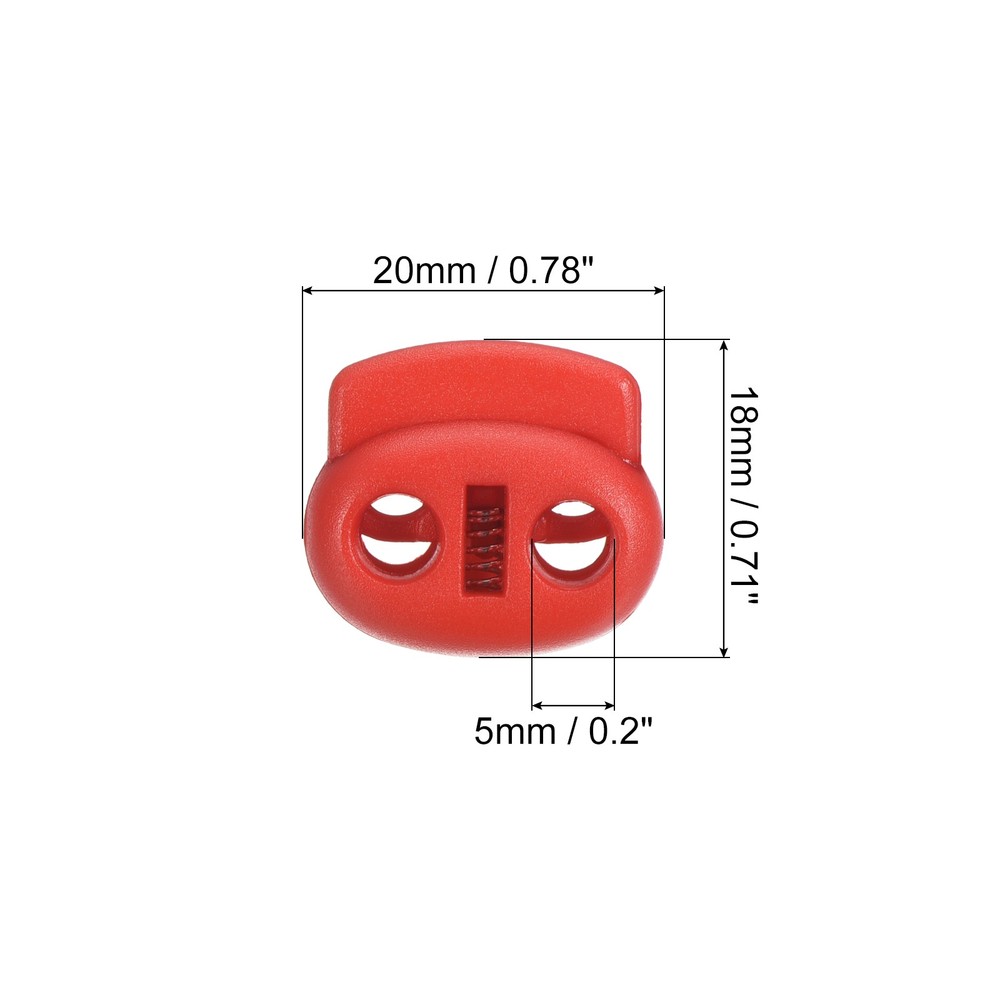 0.7x0.8" Cord Locks, 100 Pack Double Hole Spring End Toggle Stopper, Red
