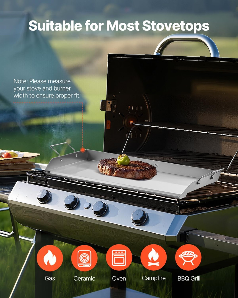Stainless Steel Griddle, 32X16 Inch Universal Flat Top Rectangular Plate, Gas Gr