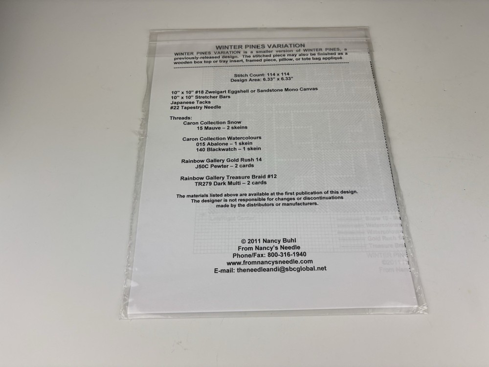 From Nancy’s Needle Winter Pines Variation Needlepoint Pattern 1S