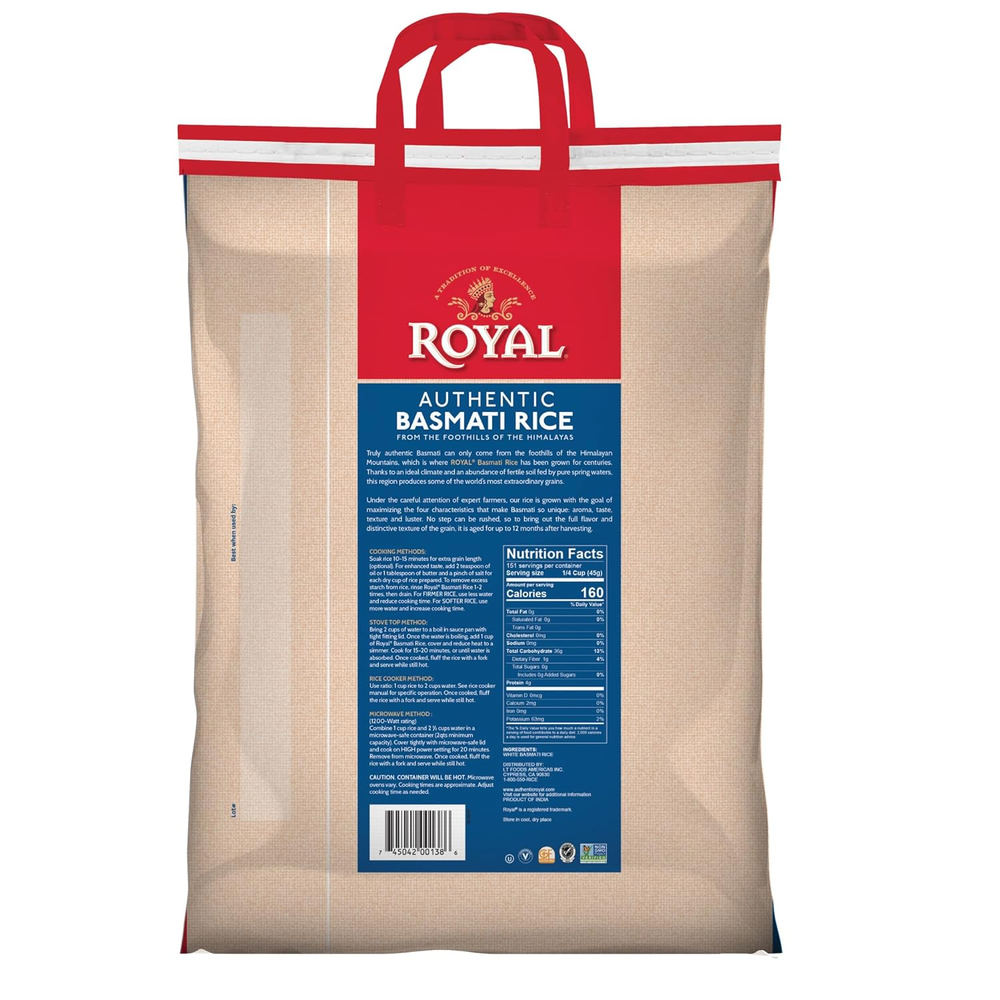 Authentic - Naturally Aged Long Grain Indian White Basmati Rice - 15 Lbs