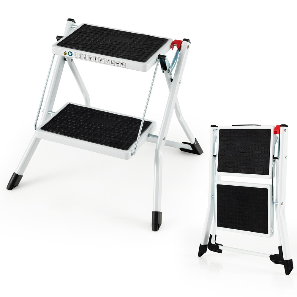 2-Step Folding Ladder Lightweight Portable Step Stool Heavy-Duty Metal Frame