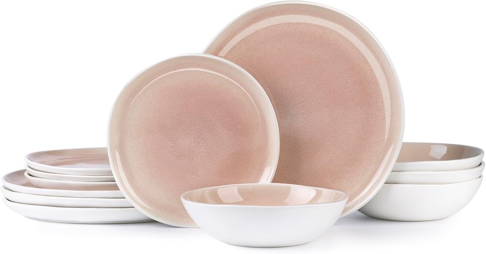 Ceramic Dinnerware Sets,Handmade Reactive Glaze Stoneware Plates & Bowls