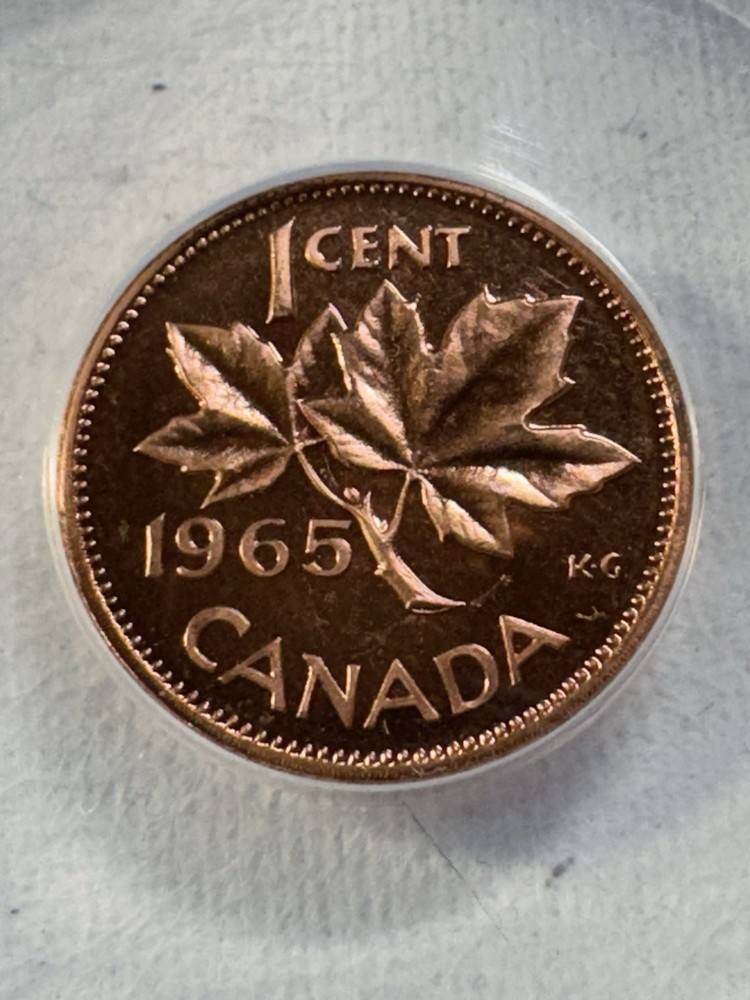 1965 Canada 1 Cent PL Type 2 Small Beads Blunt 5 Graded MS 65 RD by ANACS