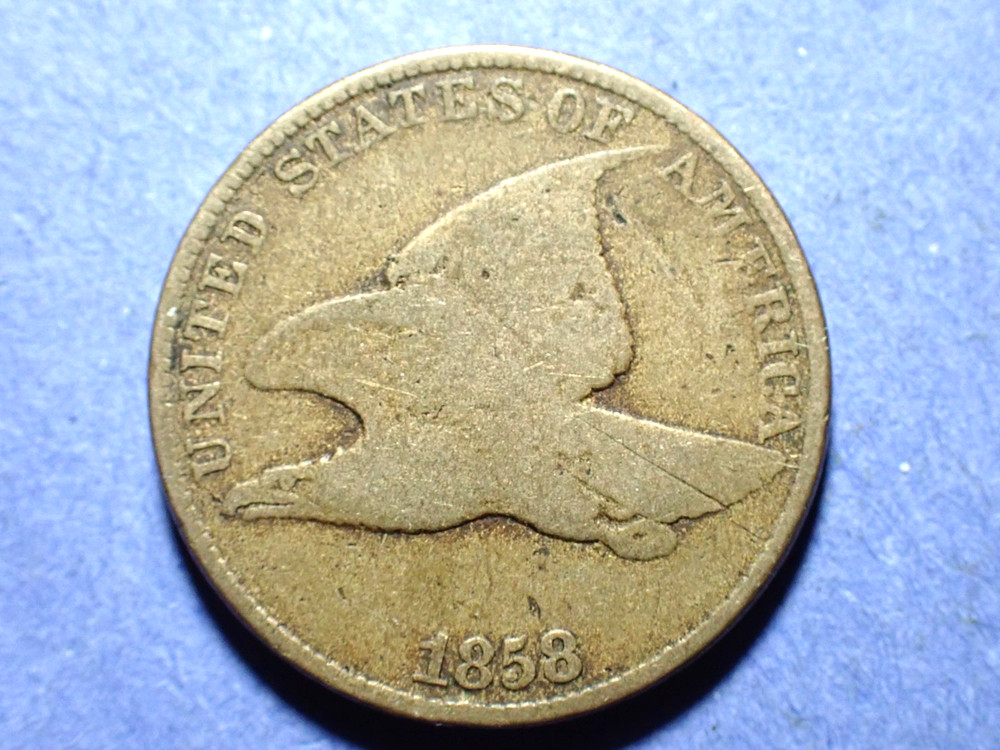 1858 Large Letters Flying Eagle Cent  Good+