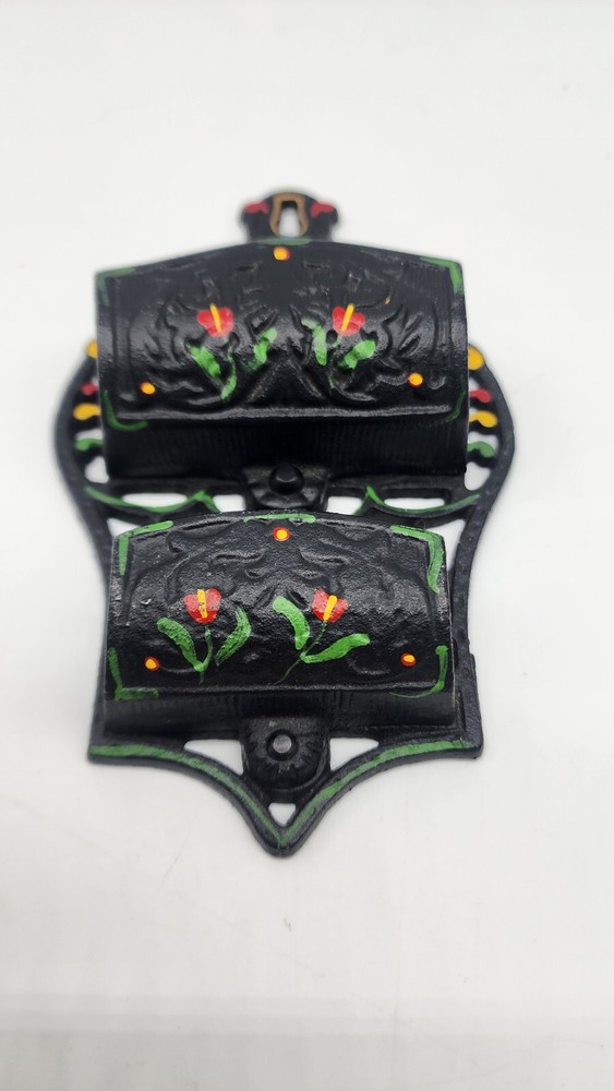 Vintage Wilton Polychrome Cast Iron Wall Mount Kitchen Double Match Holder Safe