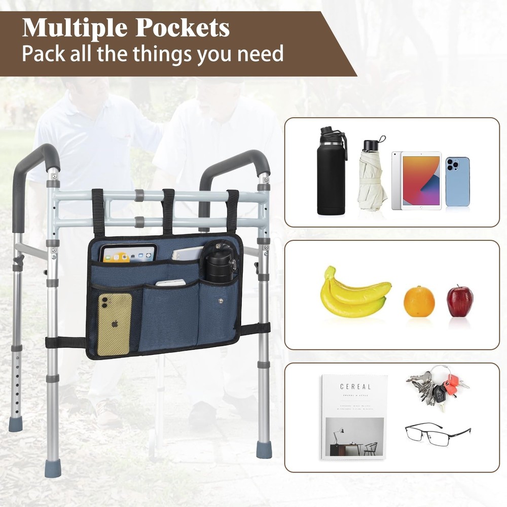 Walker Bag with Cup Holder, Basket for Folding Blue