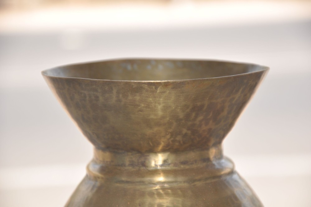 Vintage Brass Hammer Work Solid Unique Shape Handcrafted Flower Vase/Pot