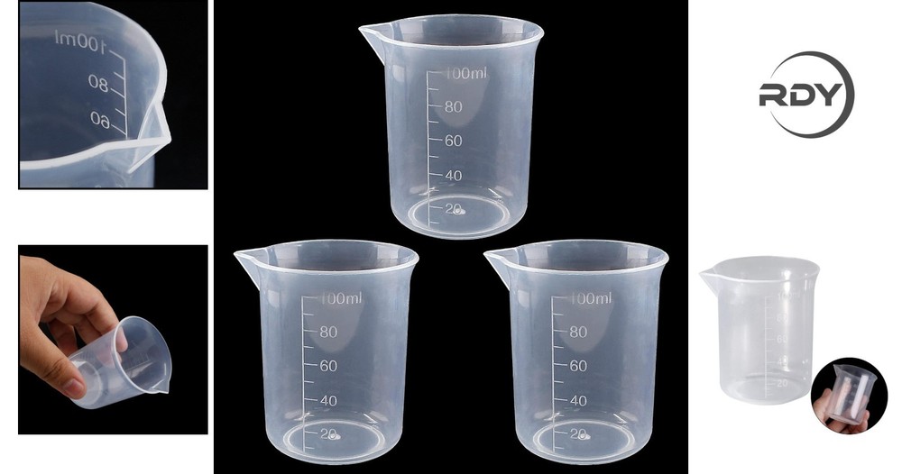 Versatile 3-Pack 100ml Plastic Beakers - Lightweight Measuring Cups for All Uses