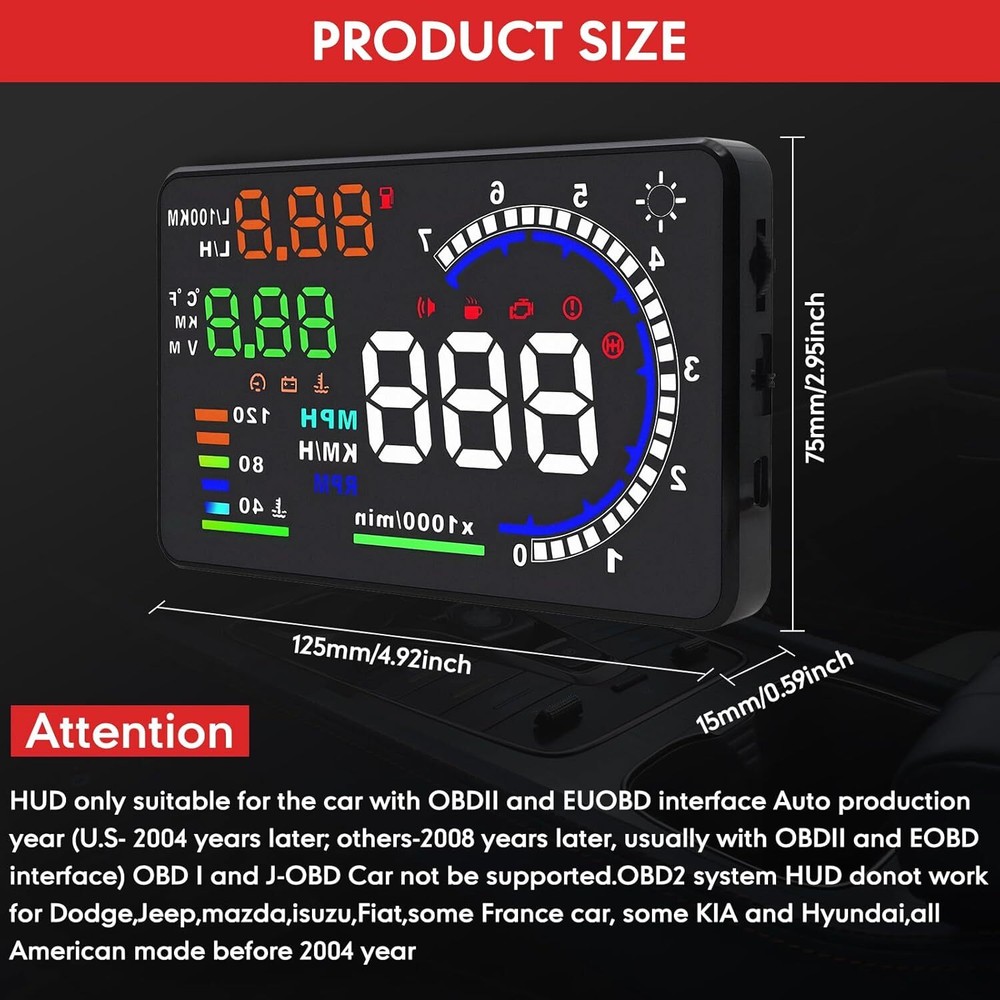 5.5" Windshield Head Up Display for Car OBDII/EUOBD Interface Plug Hud Screen