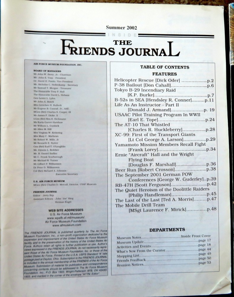 FRIENDS JOURNAL - Air Force Museum Foundation - Two (2) Issues 2002-2004