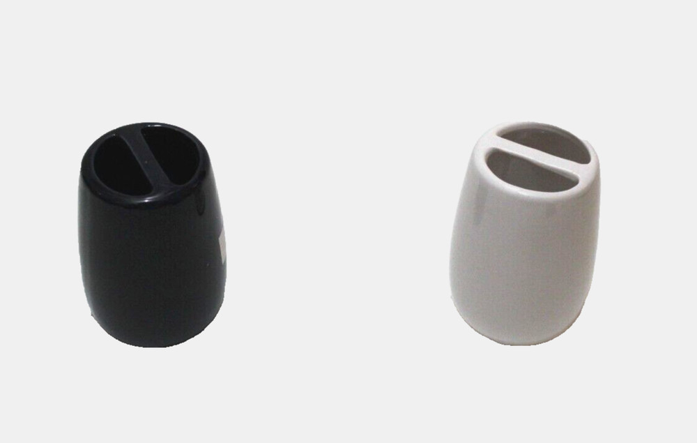 Essential Home White Blue Tan Ceramic Toothbrush Holder