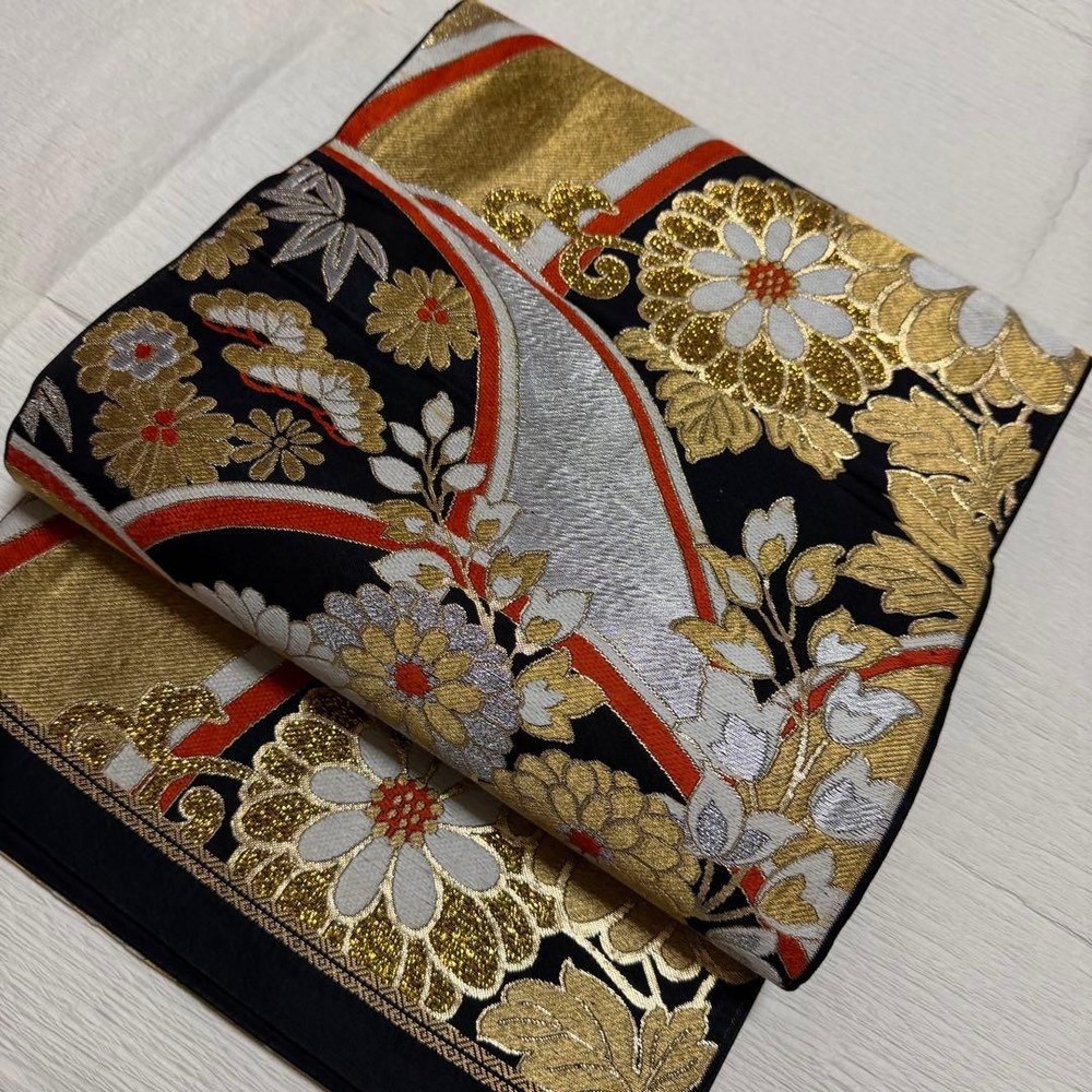 Antique bag obi large flower pattern