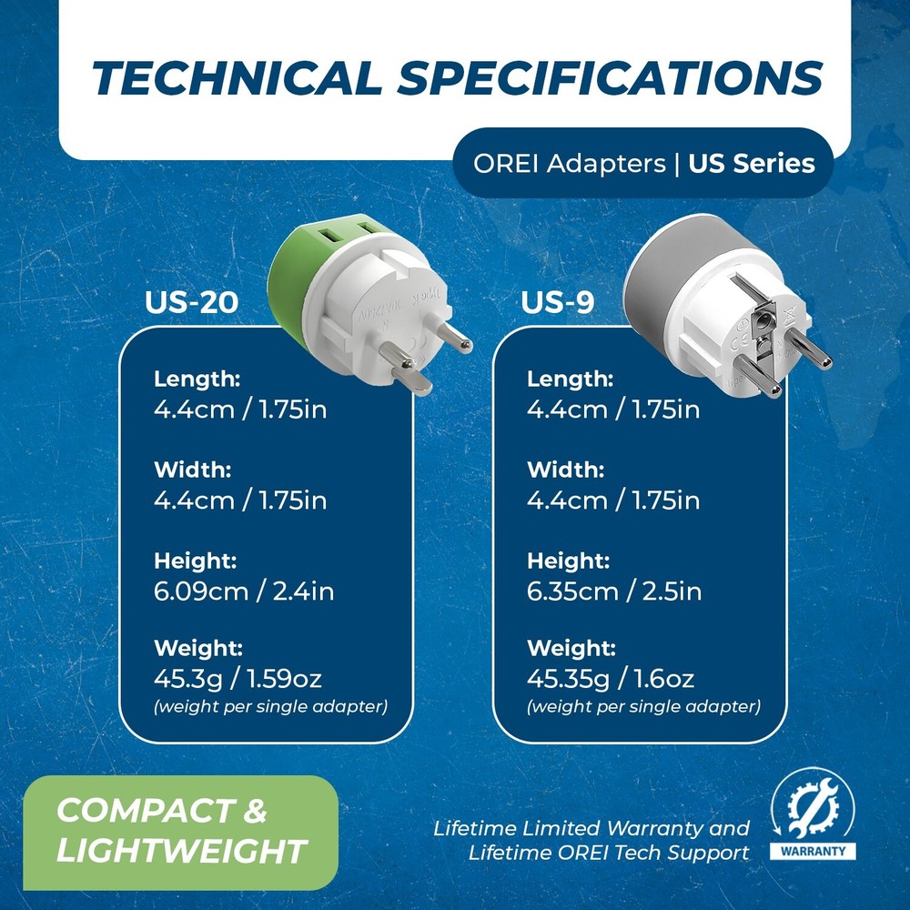OREI Denmark Travel Plug Adapter - 2 USA Inputs - 3 Pack - Type K