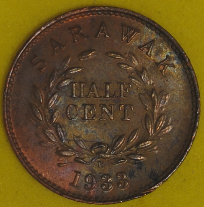 1933H Sarawak Half Cent UNC