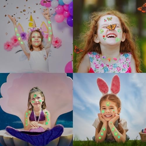 30 Sheets 400 Pieces Glitter Temporary Tattoos for Kids Luminous Pattern
