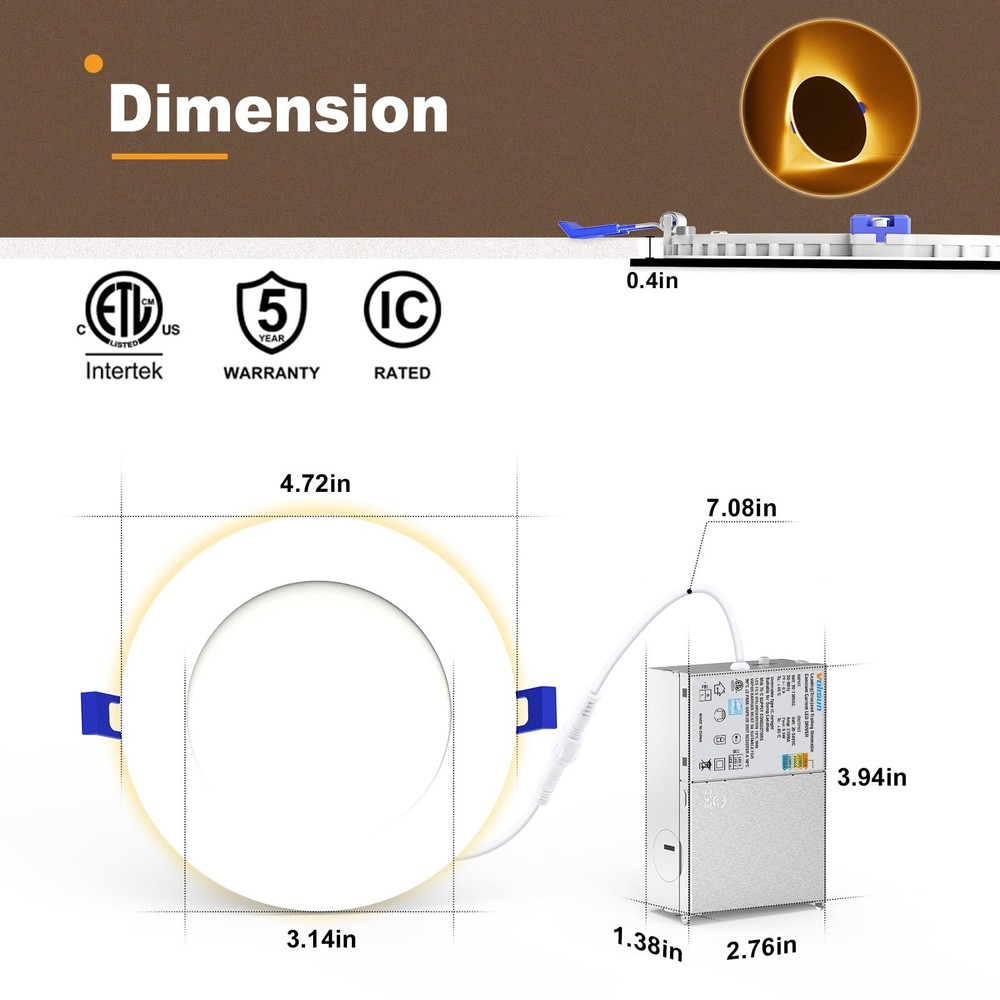 12 Pack 4 Inch 5CCT LED Recessed Ceiling Light Panel Dimmable with Night Light