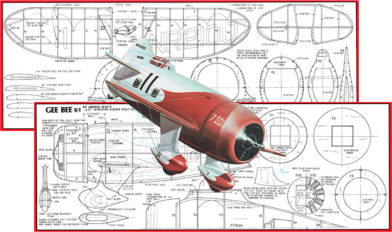 Model Airplane Plans (FF): Gee Bee R-1 Scale 21" Wingspan Rubber-Powered