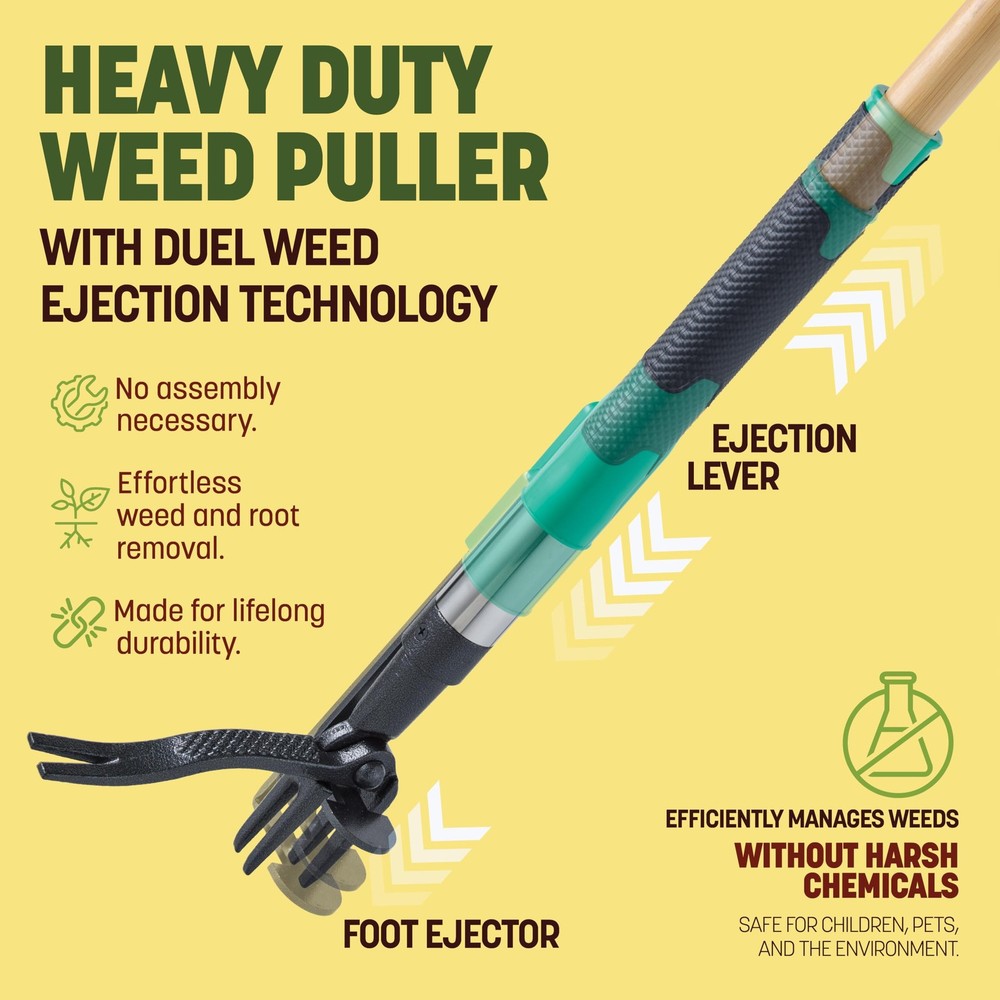 Papa's Tools Weed Puller Tool, 44" Stand Up Weeder Garden Tools & 4 Claw Stee...