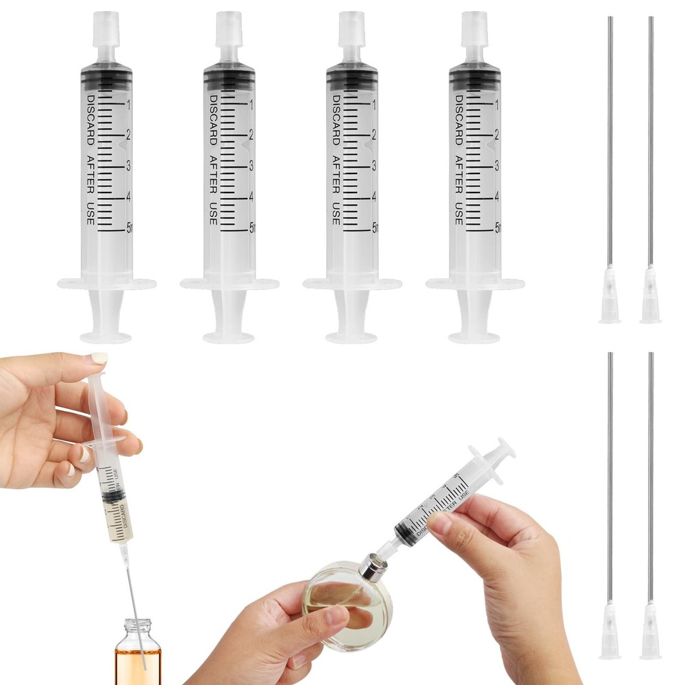 4 Pack-5ml Plastic Perfume Syringe Extracto Decanter Kit with Blunt Stainless...