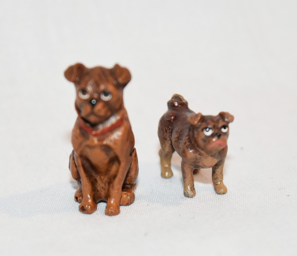 Vienna Bronze Miniature Tiny Bermann Pug Dogs Brown x2