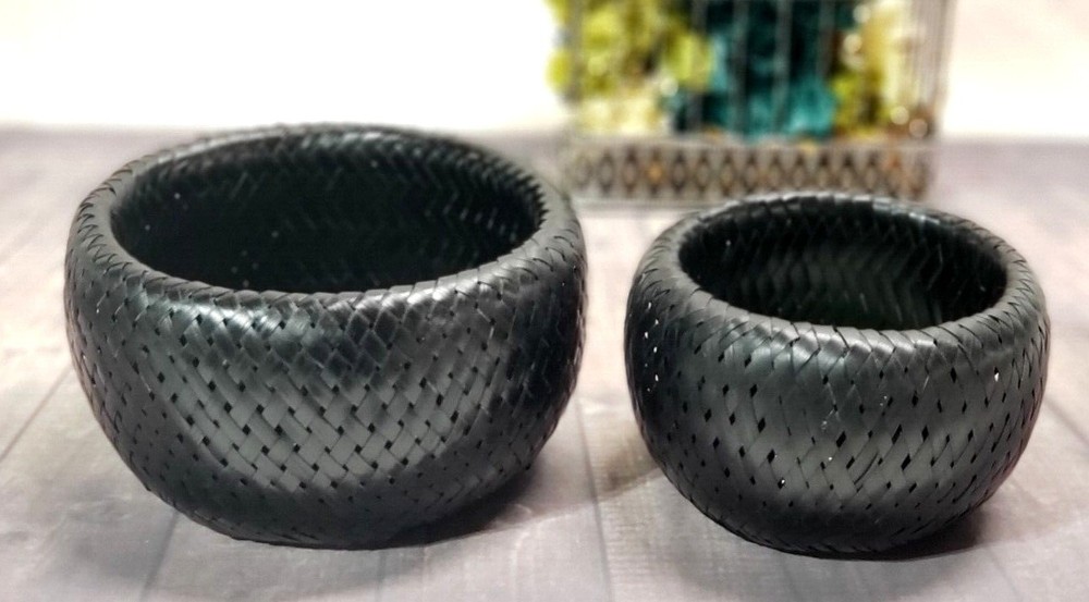 Black Bamboo Nesting Baskets Multipurpose Kitchen Bowls Bathroom Bambu -Set of 2