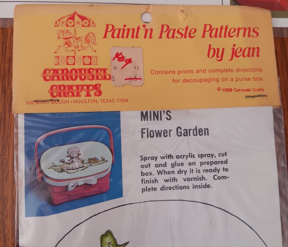 1969 Paint'n Paste Patterns By Jean 4 Different Patterns. Never Opened.