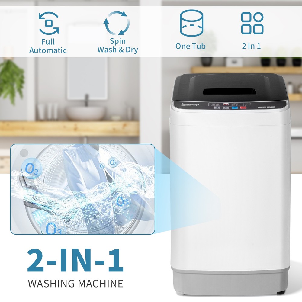 Smart Full Auto Washing Machine 17.6lbs 10 Programs Built-in Drain Pump