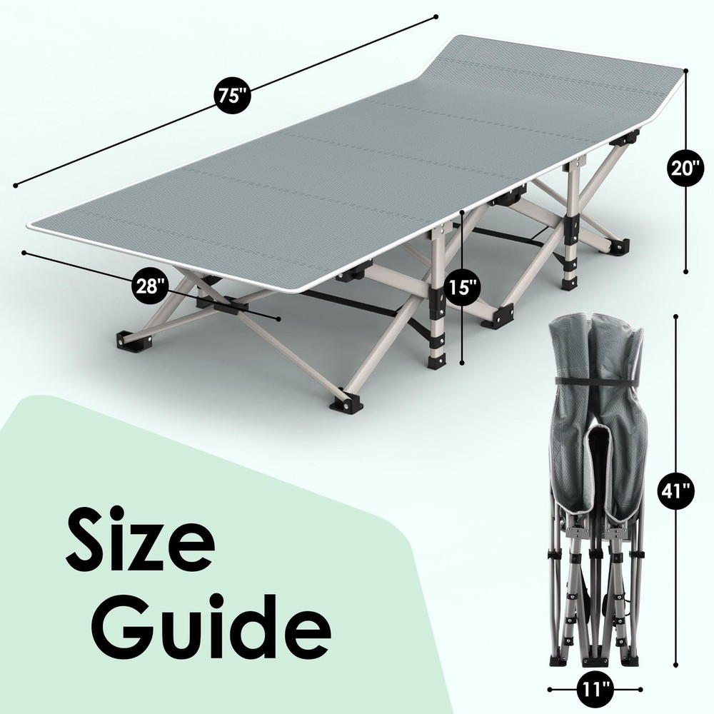 Camping Cot, Folding Camping Cot Bed for Adults Sleeping 1200D Double Layer O...